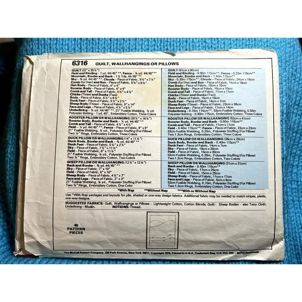 McCalls 6316 Quilt Pattern pillows farm animals sheep rooster geese chicken